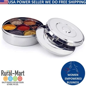 Masala Box Stainless Steel Indian Spice Box Double Lid Masala Dabba - Picture 1 of 9