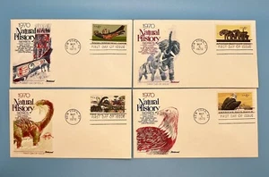 1970 FDC Serie Historia Natural Fleetwood Águila Dinosaurio Elefante Primer Día 6 c - Imagen 1 de 2