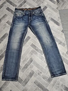 New Men's Rock Revival Jeans "Emmitt" Leather Inserts Faux Straight Size 32x33 - Picture 1 of 19