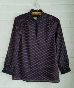 Blusa J.Crew 2 Azul Marino Lunares Cuello Alto Volantes Cuello Cerradura Top - Imagen 1 de 5