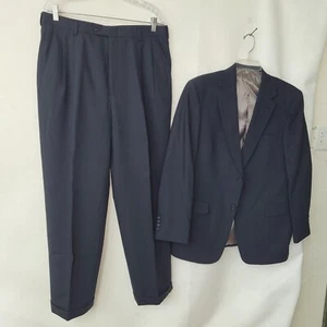 Hart Schaffner Marx Suit Men 42R Black 34Wx31L Cuffed Office Formal Prom Wedding - Picture 1 of 23