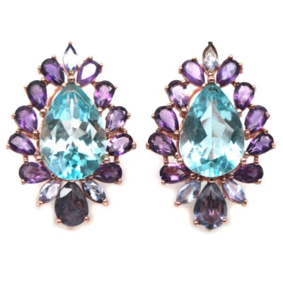 Pendientes de plata de ley 925 con topacio azul cielo, amatista, iolita y tanzanita Foto 1 de 4