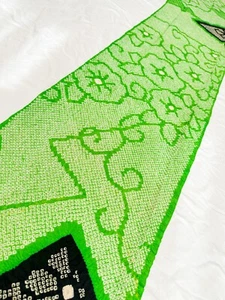 Vintage Kimono Fabric Picked From Furisode 66”x14” Green Base Shibori v336 - Picture 1 of 10