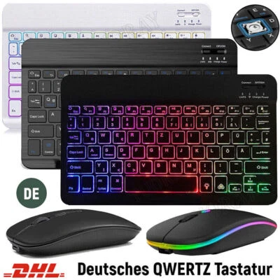 QWERTZ Tastatur Funk Maus Kabellos Keyboard Bluetooth PC iPad Layout Deutsch NEU - Bild 1 von 4