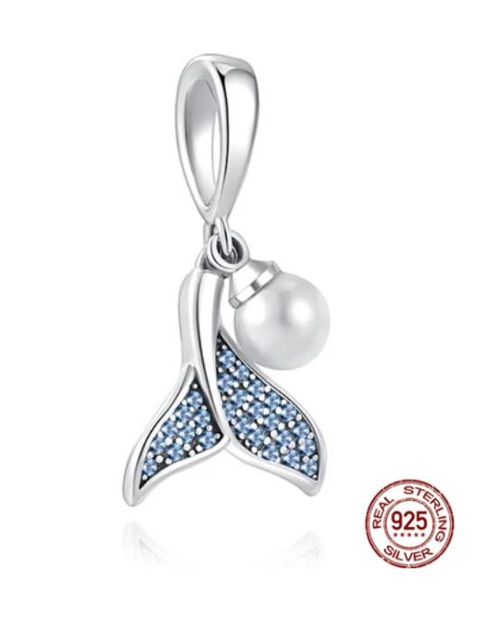 Charm Bead Flosse Zirkon blau Perle 925 Sterling Silber - Bild 1 von 1