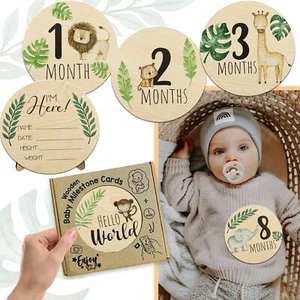 Wooden Baby Monthly Milestone Cards with Announcement Sign Pregnancy and Baby... - Picture 1 of 5