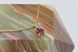 Natural Oval Ruby Diamond Pendant 14k Yellow Gold Gemstone Box Chain Necklace - Picture 1 of 10