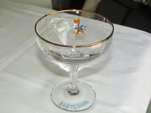 Vintage 1970s Babycham Glass Colourful Fawn Deer Hexagonal Stem Cocktail Martini - Picture 1 of 8