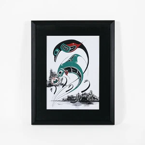 Original Northwest Coast Native Raven Orca Moon Painting by Danny Dennis - Bild 1 von 1