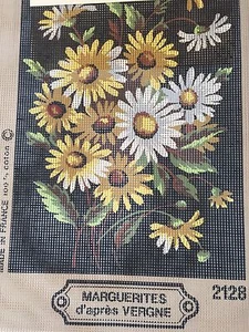 Mod Bouquet Of Flowers DMC Margot Needlepoint Mesh Canvas 9x12in Set Of 2 Vtg - Bild 1 von 6