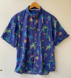 YP THREADS Hombres Talla L Manga Corta Azul Fiesta Camisa Cócaracoles Loros - Imagen 1 de 14
