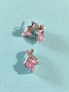 Sterling Silver Pink CZ Glass Pendant Earrings Set Lot - Picture 1 of 10