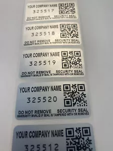 100 ETICHETTE VUOTE DI SICUREZZA STAMPATE SU MISURA 2 POLLICI CODICE QR NUMERO DI SERIE - Foto 1 di 6