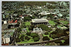 Postal Vista Aérea Palacio Plaza Honolulu Hawai Palacio Iolani Capitolio Estatal - Imagen 1 de 2