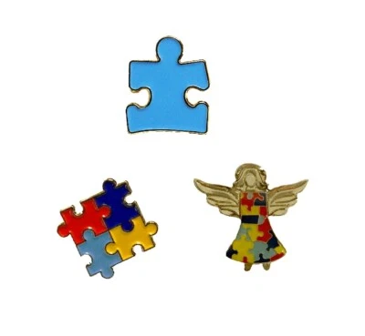 3 Piece Set Autism Awareness Heart Colorful Puzzle Pieces Lapel Hat Pins 3P010 - Image 1 of 4