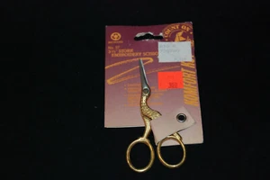 Vintage Embroidery Scissors STORK 3-1/2" Gold Plated - Picture 1 of 3