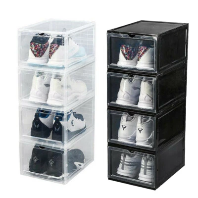 4X Shoe Box Magnetic Stackable Container Plastic Sneaker Storage Case Organizer - Image 1 of 4