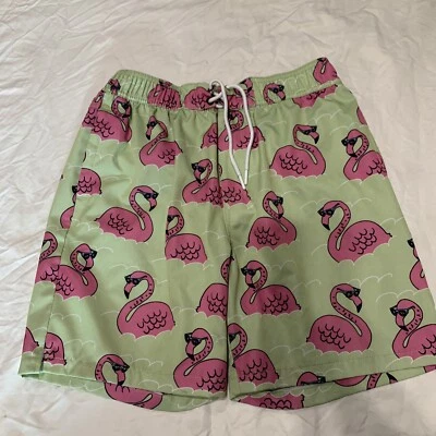 Sovereign Code Men’s Elastic Waist Shorts Size M Green/Pink Flamingo Design - Image 1 of 4