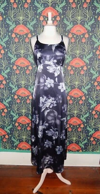 Maxi Vestido Vintage Años 90 Y2K Azul Floral Satinado Grunge Capricho Cintura Imperio M Foto 1 de 4