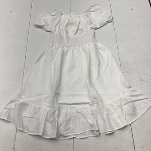 Arshiner White Tie Back Short Sleeve Ruffle Hem Dress Kid Girls Size 13-14Y - Picture 1 of 9