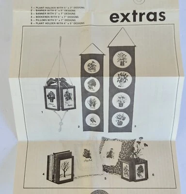 Jiffy Stitchery Extras Instruction Sheet Plant Holder Banner Bookends 6 Projects - Image 1 of 4