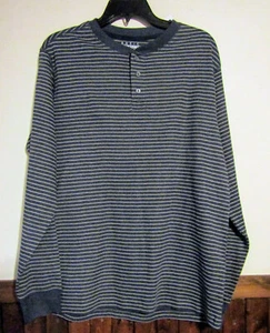 BASIC EDITIONS BIG MENS 3XLT  DRESS/CASUAL POLO LS SHIRT-BLUE/GRAY STRIPE NWT - Picture 1 of 1