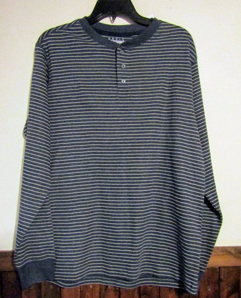 VESTIDO/CAMISA POLO CASUAL LS EDIÇÃO BÁSICA GRANDE MASCULINA 3XLT - LISTRA AZUL/CINZA NOVA COM ETIQUETAS - Imagem 1 de 1