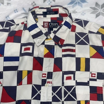 Camisa Ralph Lauren Chaps Para Hombre Grande Banderas Náuticas Manga Larga Algodón Abotonado Foto 1 de 4