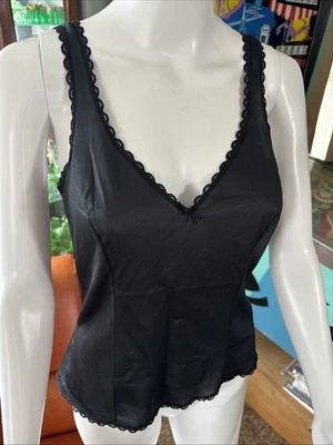 Винтажный белье верхний Camisole Cami бак 80-х WARNER размер 34 черный шелковистый нейлон США - Изображение 1 из 4
