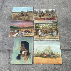 ¡LEER! Lote de 6 pinturas vintage firmadas por Pryor de los años 80 arte nativo americano occidental - Imagen 1 de 21