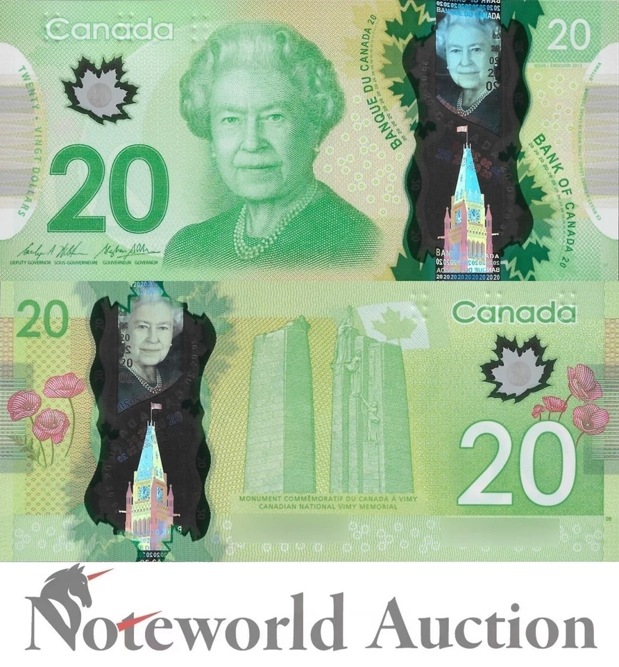 CANADA 20 Dollars 2012 P 108 Polymer WILKINS / POLOZ Queen Elizabeth II UNC - Image 1 of 3