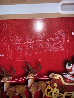 Home Depot 9 ft Giant-Sized LED Santa's Sleigh with Reindeer Holiday NEW IN-HAND - Image 1 of 4