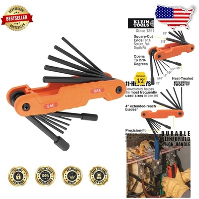 Juego de llaves hexagonales de alta resistencia 11 tamaños SAE herramienta Allen plegable extra larga Foto 1 de 4