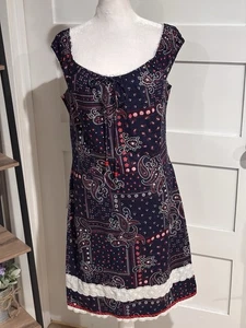 Vestido ABS ALLEN SCHWARTZ Talla 10 Correa Ancha Azul Cachemira y Rojo Con Encaje - Imagen 1 de 6