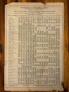 Baltimore & Ohio Railroad Company One Way Rail Fare Table 1957 B&O Coach Pullman - Picture 1 of 4