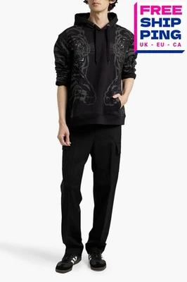 RRP €1600 VALENTINO Pullover Hoodie Size S Black Coated Tiger Rhinestones Logo - Image 1 of 4