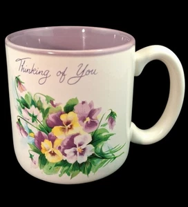 Vintage 1989 Red Farm Studio "Thinking of You" Pansy Pansies Ceramic Coffee Mug - Picture 1 of 13