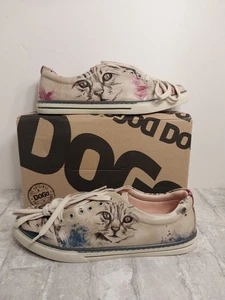 Dogo Schuhe Größe 9 Damen-Sneaker veganes Leder Katzen-Design beige rot blau - Bild 1 von 15