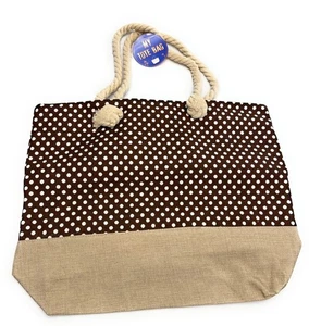 Bolso de Mano de Playa de Lona a Lunares Marrón para Mujer Bolso de Hombro con Cremallera Cuerda Asas - Imagen 1 de 5