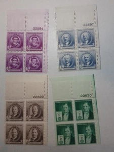 US Stamp Scott# 886,887,888,889 1940 Great Americans Plate Blocks MNH OG - Picture 1 of 11
