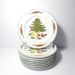 Juego de 8 platos de ensalada de postre de vacaciones de gres árbol de Navidad Vitromaster 7,75" - Imagen 1 de 24