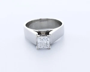 1.0 CT Lab-Created Diamond E/VVS1 Princess Cut Platinum Wide Band Solitaire Ring - Picture 1 of 4