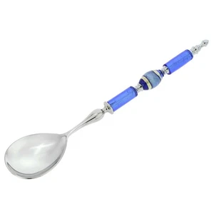 GlassOfVenice Italian Murano Glass Salad Spoon - Silver Blue Stripes - Picture 1 of 5