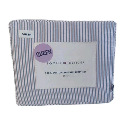 Juego de sábanas Tommy Hilfiger Queen 4 piezas, algodón percal, rayas crucero, nuevo Foto 1 de 2