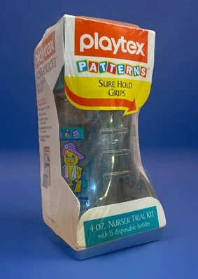 Vtg DUCKY Playtex DECORATED Nurser FLAT Top Nipple Drop In 4oz Baby Bottle 🐤🍼 - Image 1 of 4