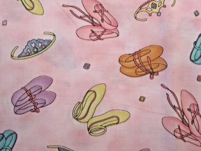 Cotton Fabric Ballerina Slippers and Crowns Beck-Springs Creative 1yd 7" x 44 - Image 1 of 4