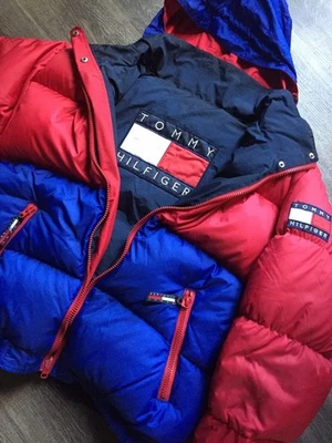 Tommy Hilfiger Chaqueta Puffer, Rojo, Azul, Vintage, Años 90 Hip Hop, Años 90 Hombre Talla L Foto 1 de 4