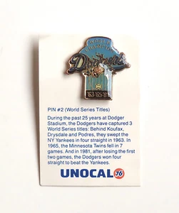 Vtg 1987 Unocal 76 Lapel Pin #2 L. A. Dodgers World Champion ’63 ’65 ’81 on Card - Picture 1 of 3