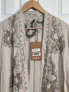 NWT Magnolia Pearl European Linen Dragon Embroidered Dashi Kimono - Picture 1 of 11