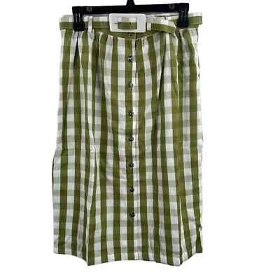 ModCloth Green Checkered Plaid Skirt Belted Size 8 New - Image 1 of 4